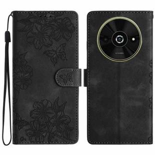 For Xiaomi Poco C61 Cherry Blossom Butterfly Skin Feel Embossed PU Phone Case(Black)