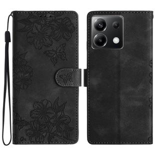 For Xiaomi Poco X6 Cherry Blossom Butterfly Skin Feel Embossed PU Phone Case(Black)