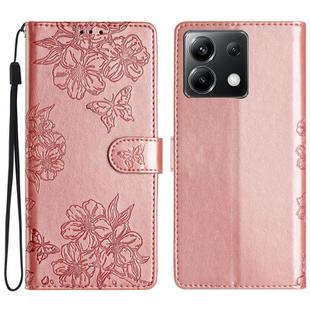 For Xiaomi Poco X6 Cherry Blossom Butterfly Skin Feel Embossed PU Phone Case(Rose Gold)