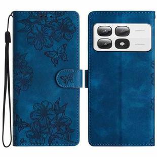 For Xiaomi 14T Pro Cherry Blossom Butterfly Skin Feel Embossed PU Phone Case(Blue)