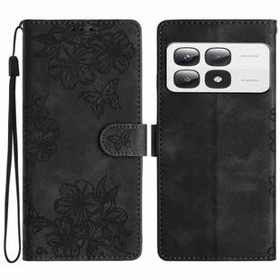 For Xiaomi 14T Pro Cherry Blossom Butterfly Skin Feel Embossed PU Phone Case(Black)