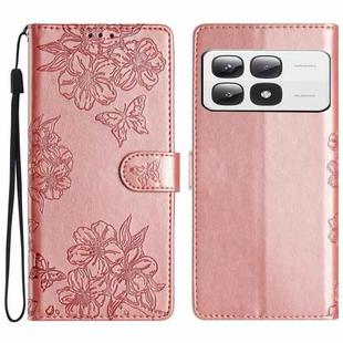 For Xiaomi 14T Pro Cherry Blossom Butterfly Skin Feel Embossed PU Phone Case(Rose Gold)