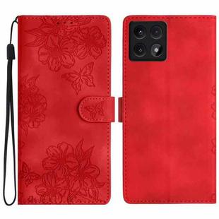 For Xiaomi 14T Cherry Blossom Butterfly Skin Feel Embossed PU Phone Case(Red)