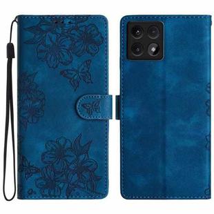 For Xiaomi 14T Cherry Blossom Butterfly Skin Feel Embossed PU Phone Case(Blue)