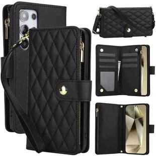 For Samsung Galaxy S24 Ultra 5G YM016 Rhombic Zipper Card Wallet Leather Phone Case with Lanyard(Black)