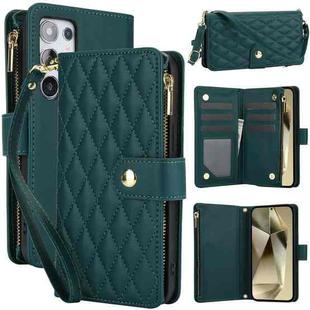 For Samsung Galaxy S24 Ultra 5G YM016 Rhombic Zipper Card Wallet Leather Phone Case with Lanyard(Green)