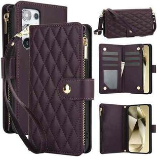 For Samsung Galaxy S24 Ultra 5G YM016 Rhombic Zipper Card Wallet Leather Phone Case with Lanyard(Dark Purple)