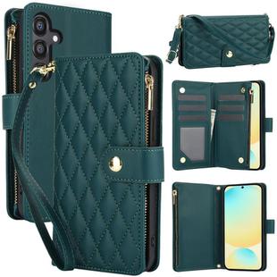 For Samsung Galaxy S24 FE 5G YM016 Rhombic Zipper Card Wallet Leather Phone Case with Lanyard(Green)