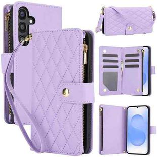 For Samsung Galaxy S25+ / S24+ 5G YM016 Rhombic Zipper Card Wallet Leather Phone Case with Lanyard(Light Purple)