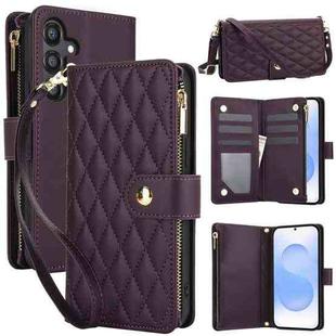 For Samsung Galaxy S25+ / S24+ 5G YM016 Rhombic Zipper Card Wallet Leather Phone Case with Lanyard(Dark Purple)