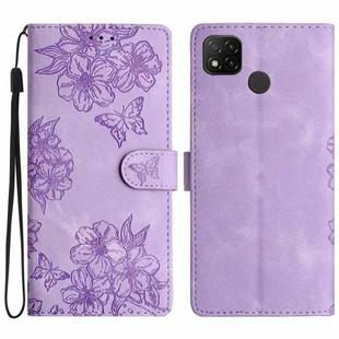 For Xiaomi Redmi 9C Cherry Blossom Butterfly Skin Feel Embossed PU Phone Case(Purple)