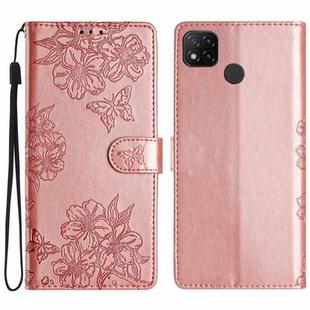 For Xiaomi Redmi 9C Cherry Blossom Butterfly Skin Feel Embossed PU Phone Case(Rose Gold)