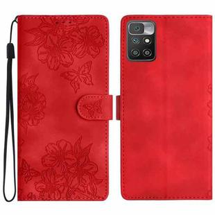 For Xiaomi Redmi 10 2022 Cherry Blossom Butterfly Skin Feel Embossed PU Phone Case(Red)
