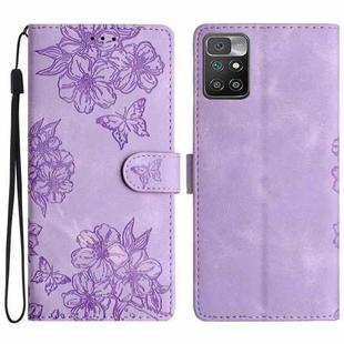 For Xiaomi Redmi 10 2022 Cherry Blossom Butterfly Skin Feel Embossed PU Phone Case(Purple)