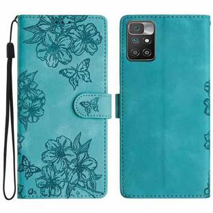 For Xiaomi Redmi 10 2022 Cherry Blossom Butterfly Skin Feel Embossed PU Phone Case(Green)