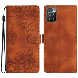 For Xiaomi Redmi 10 2022 Cherry Blossom Butterfly Skin Feel Embossed PU Phone Case(Brown)