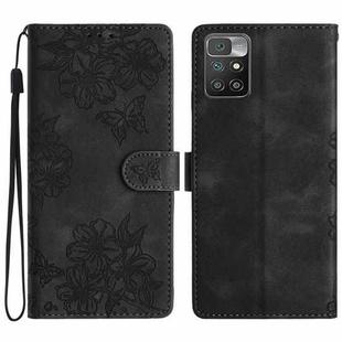 For Xiaomi Redmi 10 2022 Cherry Blossom Butterfly Skin Feel Embossed PU Phone Case(Black)