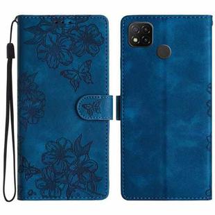 For Xiaomi Redmi 10A Cherry Blossom Butterfly Skin Feel Embossed PU Phone Case(Blue)
