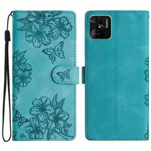 For Xiaomi Redmi 10C Cherry Blossom Butterfly Skin Feel Embossed PU Phone Case(Green)