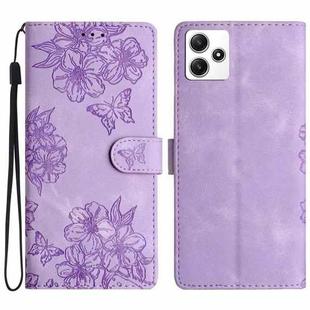 For Xiaomi Redmi 12 Cherry Blossom Butterfly Skin Feel Embossed PU Phone Case(Purple)
