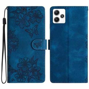 For Xiaomi Redmi 12 Cherry Blossom Butterfly Skin Feel Embossed PU Phone Case(Blue)