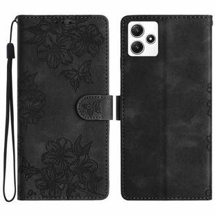 For Xiaomi Redmi 12 Cherry Blossom Butterfly Skin Feel Embossed PU Phone Case(Black)