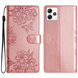 For Xiaomi Redmi 12 Cherry Blossom Butterfly Skin Feel Embossed PU Phone Case(Rose Gold)