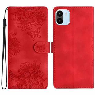 For Xiaomi Redmi A1 Cherry Blossom Butterfly Skin Feel Embossed PU Phone Case(Red)