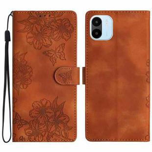 For Xiaomi Redmi A1 Cherry Blossom Butterfly Skin Feel Embossed PU Phone Case(Brown)