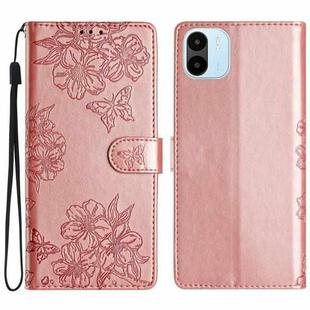 For Xiaomi Redmi A1 Cherry Blossom Butterfly Skin Feel Embossed PU Phone Case(Rose Gold)