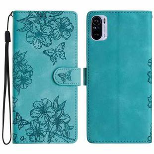 For Xiaomi Redmi K40 / K40 Pro Cherry Blossom Butterfly Skin Feel Embossed PU Phone Case(Green)