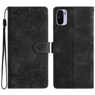 For Xiaomi Redmi K40 / K40 Pro Cherry Blossom Butterfly Skin Feel Embossed PU Phone Case(Black)