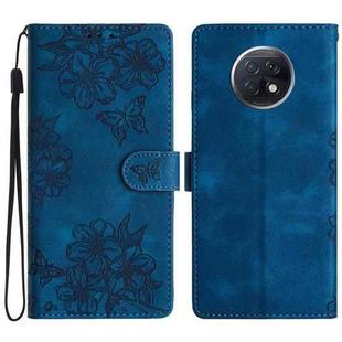For Xiaomi Redmi Note 9 5G / Note 9T Cherry Blossom Butterfly Skin Feel Embossed PU Phone Case(Blue)