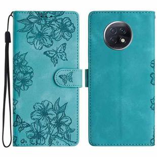 For Xiaomi Redmi Note 9 5G / Note 9T Cherry Blossom Butterfly Skin Feel Embossed PU Phone Case(Green)