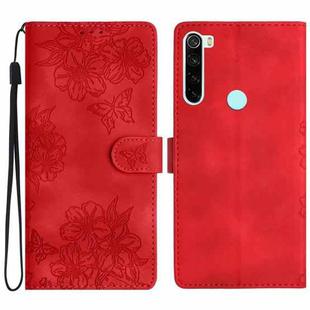 For Xiaomi Redmi Note 8T Cherry Blossom Butterfly Skin Feel Embossed PU Phone Case(Red)