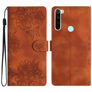 For Xiaomi Redmi Note 8T Cherry Blossom Butterfly Skin Feel Embossed PU Phone Case(Brown)