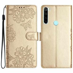 For Xiaomi Redmi Note 8T Cherry Blossom Butterfly Skin Feel Embossed PU Phone Case(Gold)