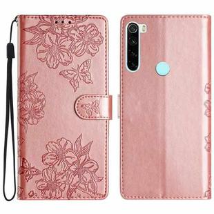 For Xiaomi Redmi Note 8T Cherry Blossom Butterfly Skin Feel Embossed PU Phone Case(Rose Gold)