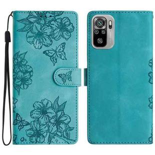 For Xiaomi Redmi Note 10 4G Cherry Blossom Butterfly Skin Feel Embossed PU Phone Case(Green)