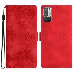 For Xiaomi Redmi Note 10 5G Cherry Blossom Butterfly Skin Feel Embossed PU Phone Case(Red)