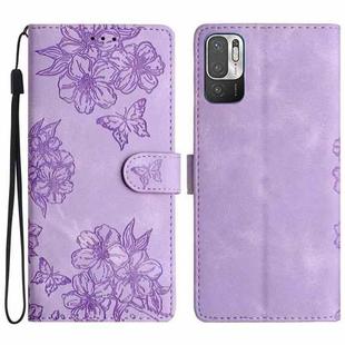 For Xiaomi Redmi Note 10 5G Cherry Blossom Butterfly Skin Feel Embossed PU Phone Case(Purple)