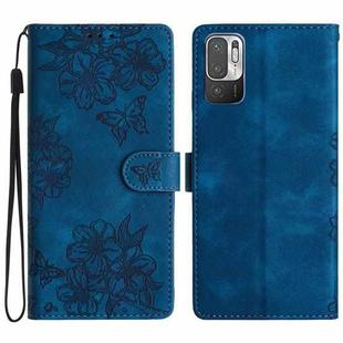 For Xiaomi Redmi Note 10 5G Cherry Blossom Butterfly Skin Feel Embossed PU Phone Case(Blue)