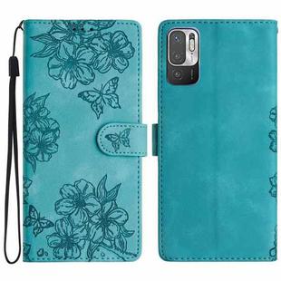 For Xiaomi Redmi Note 10 5G Cherry Blossom Butterfly Skin Feel Embossed PU Phone Case(Green)
