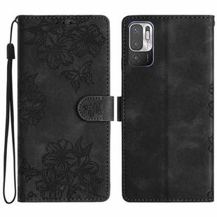 For Xiaomi Redmi Note 10 5G Cherry Blossom Butterfly Skin Feel Embossed PU Phone Case(Black)