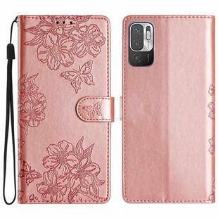 For Xiaomi Redmi Note 10 5G Cherry Blossom Butterfly Skin Feel Embossed PU Phone Case(Rose Gold)