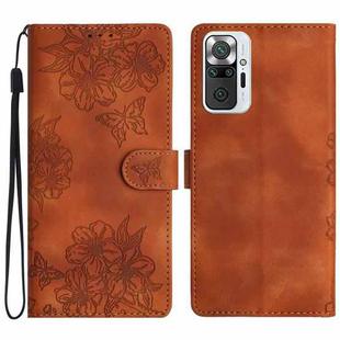 For Xiaomi Redmi Note 10 Pro Cherry Blossom Butterfly Skin Feel Embossed PU Phone Case(Brown)