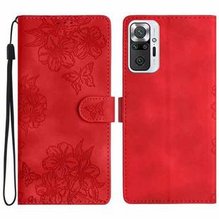 For Xiaomi Redmi Note 10 Pro Max Cherry Blossom Butterfly Skin Feel Embossed PU Phone Case(Red)