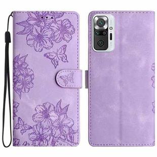 For Xiaomi Redmi Note 10 Pro Max Cherry Blossom Butterfly Skin Feel Embossed PU Phone Case(Purple)