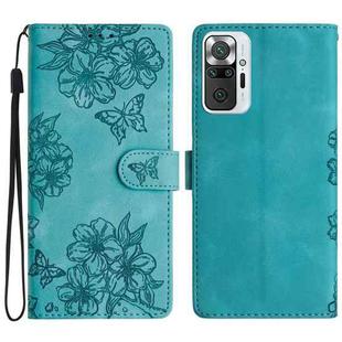 For Xiaomi Redmi Note 10 Pro Max Cherry Blossom Butterfly Skin Feel Embossed PU Phone Case(Green)