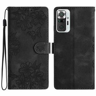 For Xiaomi Redmi Note 10 Pro Max Cherry Blossom Butterfly Skin Feel Embossed PU Phone Case(Black)